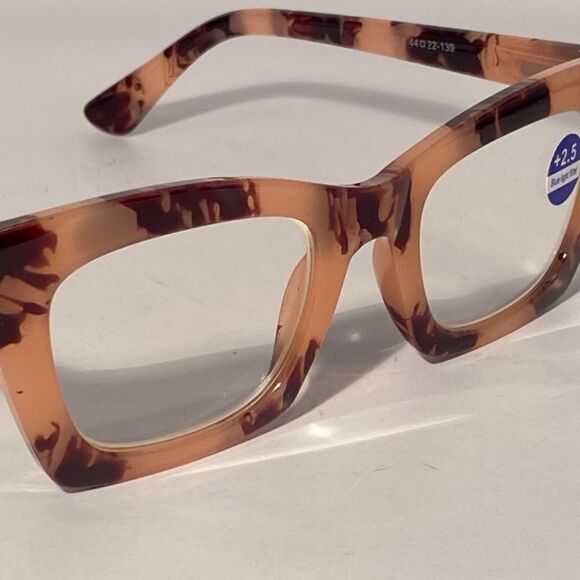 1072 Gretchen Reading Glasses 2.5 Square Pink Brown Tortoise Oversize NWT - Picture 7 of 9